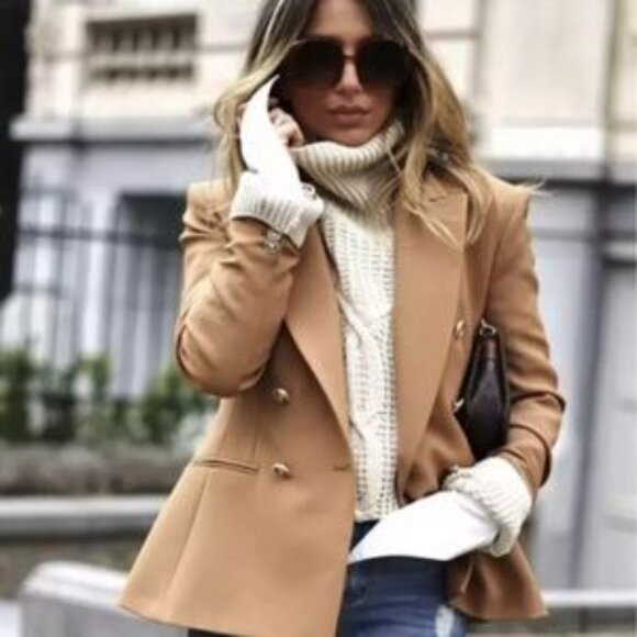 ZARA NWOT Double breasted pique blazer- Medium - Picture 2 of 7